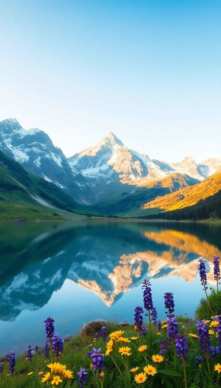 Free AI Spring Mountain Reflection iPhone Luxurious Wallpaper
